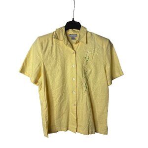 Leslie Fay Plus Size Button Front Top 1X Floral Butterfly Shoulder Pads